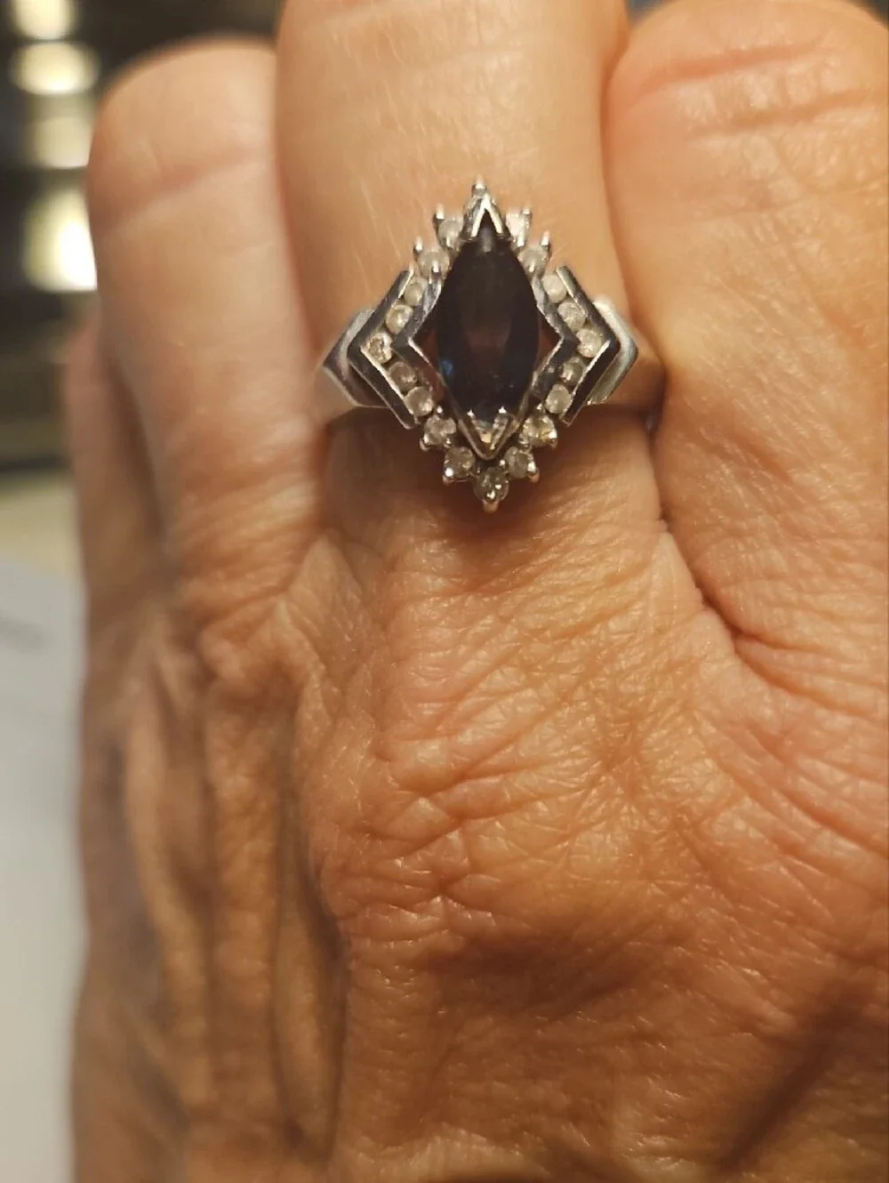 14K White Gold - Marquise Sapphire & Diamond Halo Ring
